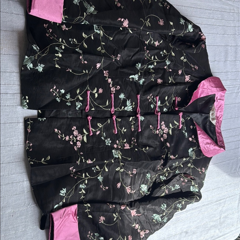 Floral Embroidered Black and Pink Jacket